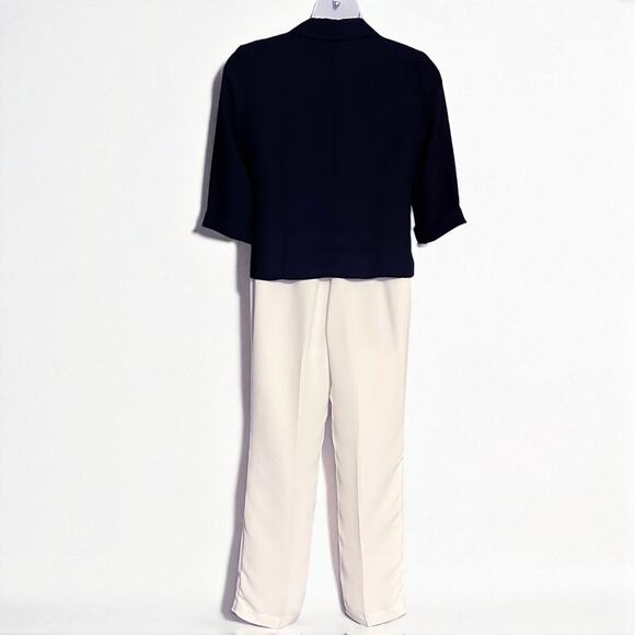 Draper's & Damon's Pant Suit Sz 10 Top Jacket Pull On Trousers Sailor Blue Ivory - Picture 9 of 9